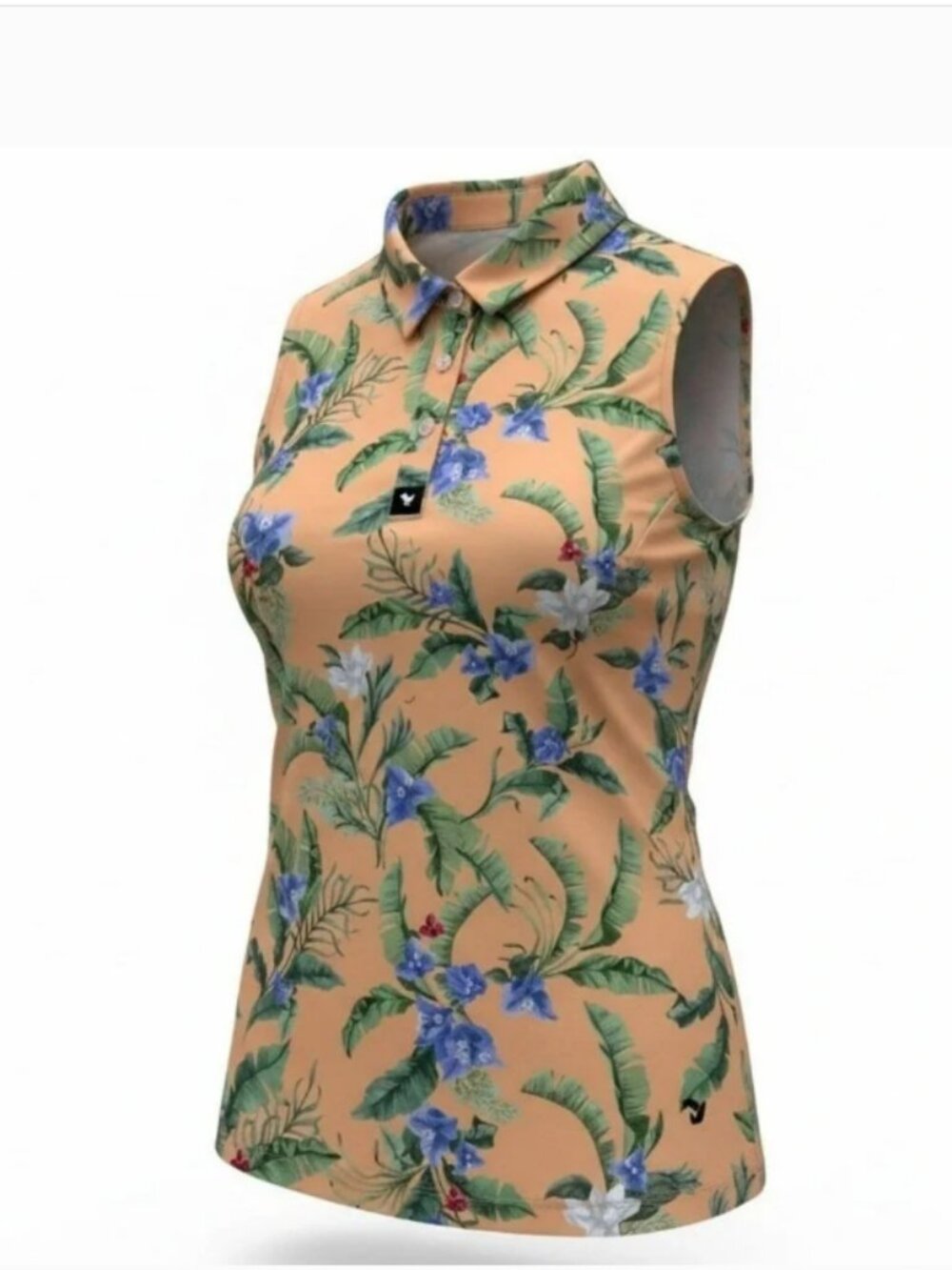 Bad Birdie Flora Fiesta Core Polo SL Sleeveless Golf Shirt Peach Size XS
